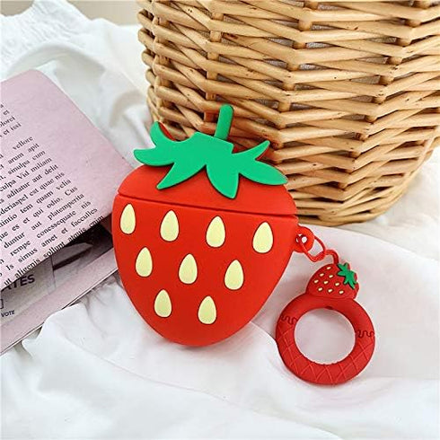Airpods Silicone Case, Funny Cute Cover for Apple Airpods 1&2, 3D Strawberry Design, Best Gift
