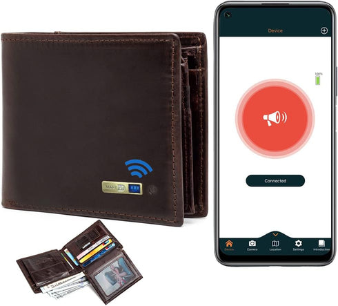 Trackable Wallet for Men, Anti-Lost Wallet with GPS Position Locator and Bluetooth Tracker