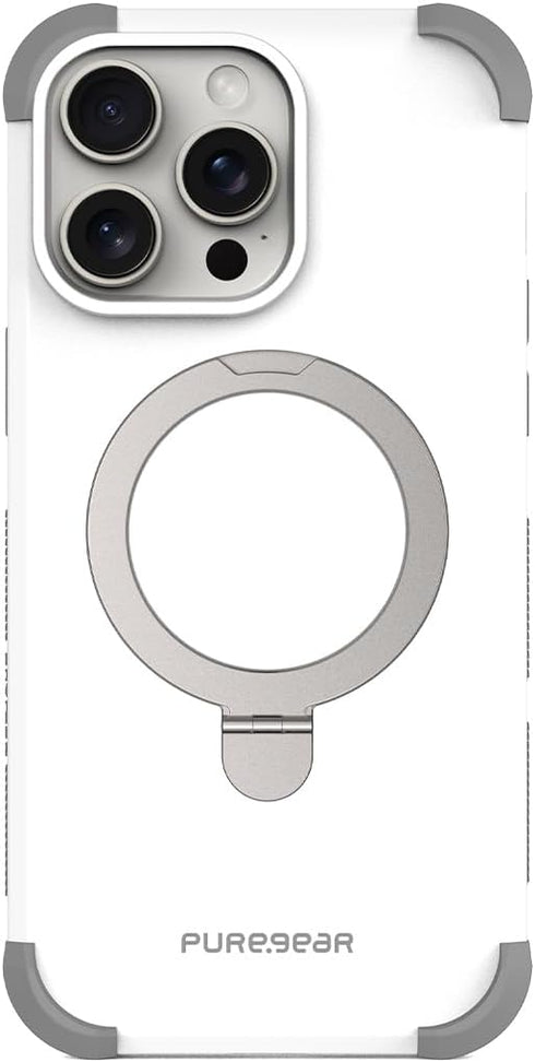 PureGear DualTek KIK Magnetic Phone Grip Case for iPhone 15 Pro Max - White, Military Tested, Heavy-Duty Protection