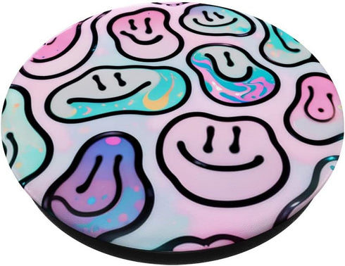 Pastel Aesthetic Funny Liquid Swirl Dripping Smile Face PopSockets Swappable PopGrip