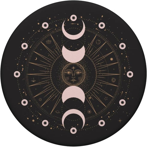 Moon Phases Astrology Space Stars Pattern, Black PopSockets Standard PopGrip
