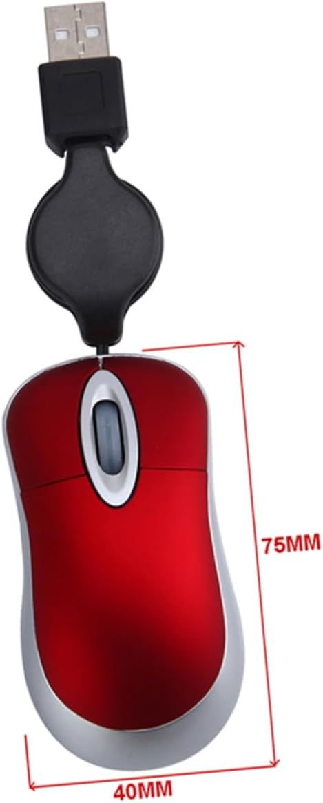 UKCOCO Mini USB Wired Mouse, Retractable Cable Laptop Mouse Wired Mouse Optical Compact Travel Mute Mice for PC Desktop Mouse Notebook Computer Red