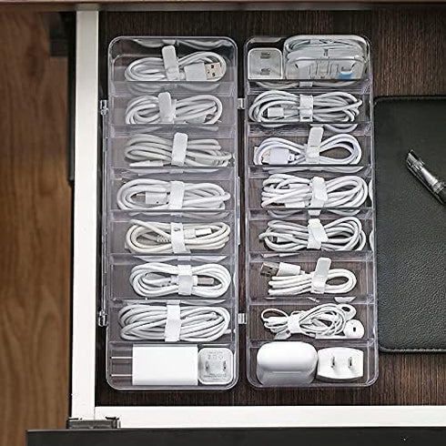 Plastic Cable Management Box, White Cable Management Box with 10 Wire Ties, Clear Power Cord Organizer