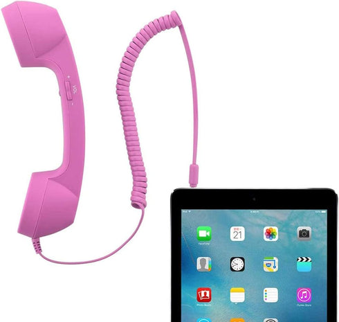 Retro 3.5mm Telephone Handset Cell Phone Receiver, Mic Microphone Speaker for iPhone iPad Mobile Phones (Pink)