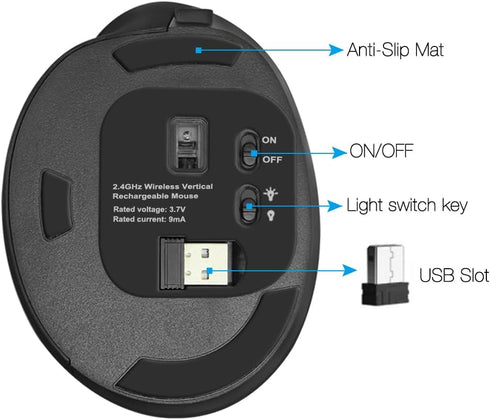 Wireless Ergonomic Vertical Mouse for Large Hands, Rechargeable Big Quiet Silent Ergo Blue LED Light, 3600DPI for PC