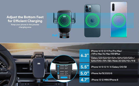 Wireless Car Charger, 15W Qi Fast Charging, Auto-Clamping Phone Mount for iPhone and Samsung