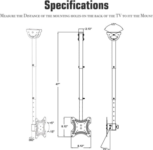 BIVVI 32-55 Inch 55Lbs,Max 200X200mm,Black Ceiling TV Mount Fits Most LED, LCD OLED Flat Screen TVs,Universal Wall