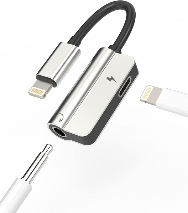 iPhone Headphone Adapter 2in1 AUX Jack Cable, Lightning to 3.5mm Splitter Dongle, Apple MFI Certified for iPhone 13 12