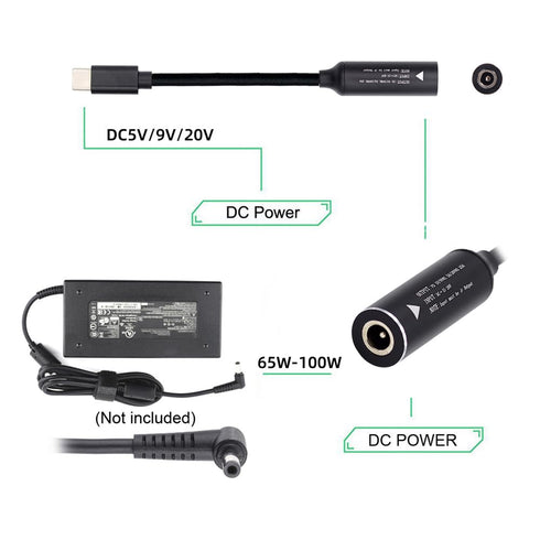 cablecc 7.4x5.0mm Input DC Jack to USB-C Type-C Power Plug Charge Cable for PD 9V 15V 20V 65W Laptop Phone