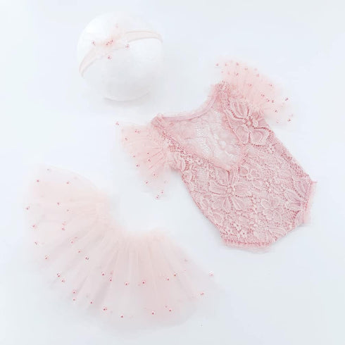 Newborn Photography Outfits Girl, White Lace Romper for Baby Photoshoot, Pearl Lace Rompers for Easter
