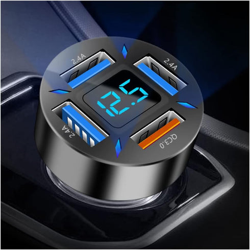 4-in-1 Car Charger 66W Super Fast Charging with USB 2.4A & QC 3.0, Universal Quick Charge for 12-24V Car Lighter Plug