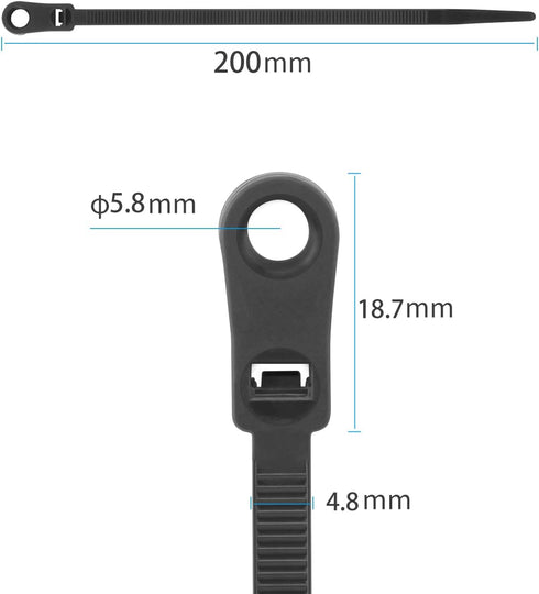 XINGO 100PCS 8 inch Zip Ties with Screw Hole, Heavy Duty Nylon Cable Tie for Indoor & Outdoor