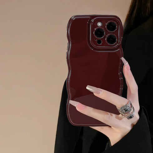 iPhone 13 Case, Simple Wave Design Wavy Frame Soft Silicone Aesthetic Phone Case, Wine Red