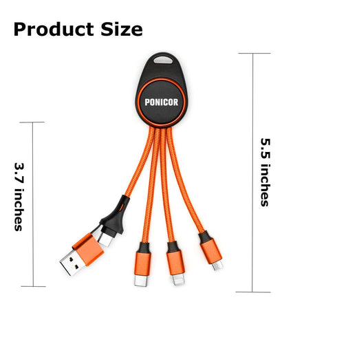 5 in 1 Multi Charging Cable, Short Universal USB Keychain Cable for Travel, Portable Nylon Braided Charging Cord
