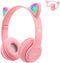 Kids Wireless Headphones, Bluetooth Over Ear Headset with Microphone, Cat Ear LED Light, Foldable Earphones for