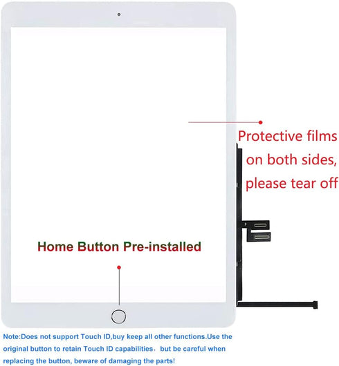 iPad 7th/8th Gen Screen Replacement Digitizer 10.2 Inch Touch Glass, Repair Kit with Home Button, for A2197 A2198 A2200
