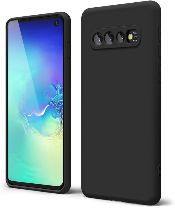 Oakxco Liquid Silicone Grip Phone Case for Samsung Galaxy S10 Plus, Soft Rubber TPU, Black, Slim Protective Cover for