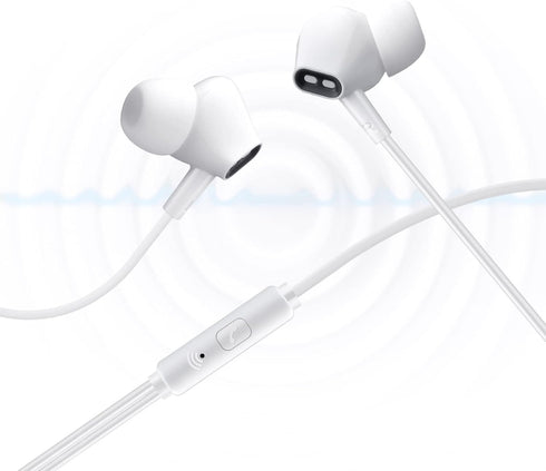 Wired Earbuds with Microphone – Noise Isolating Stereo Bass In-Ear Headphones for Smartphones, Tablets, iPads - White