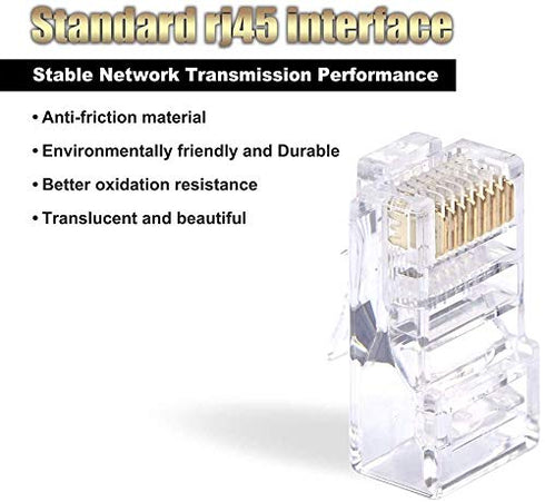 VCELINK 100-Pack RJ45 Cat5e Cat5 Pass Through Connectors, Modular Plugs for Solid or Stranded UTP Network Cable