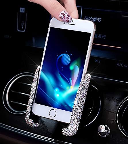 Best Bling Rhinestone Crystal Mini Car Dash Air Vent Phone Holder - Automatic Adjustable (Silver)