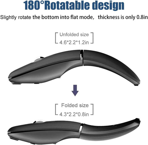 Foldable Arc Wireless Mouse, Silent Click Bluetooth 2.4GHz Dual Modes, Portable Curved Mouse for Home, Office, Travel