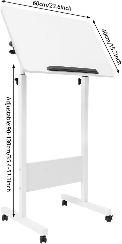 Cbhfmljd Adjustable Laptop Desk, Portable Podium Stand with Wheels Height Adjustable Presentation Mobile Standing Desk