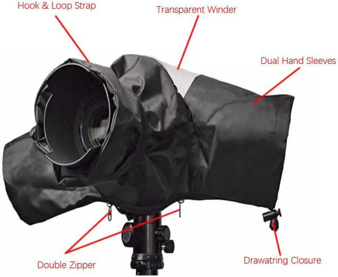 HuaerHui Camera Rain Cover for Canon Nikon Sony Fujifilm DSLR Mirrorless Cameras, Medium Lens Sleeve, Black