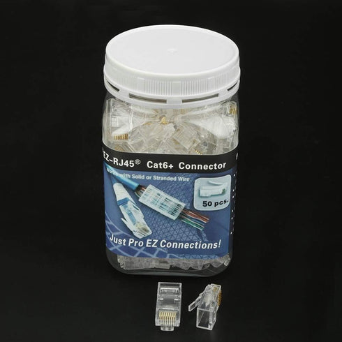 PETECHTOOL RJ45 CAT6A Pass Through Connectors - 50-Pack 23 AWG Gold Plated Modular Plug