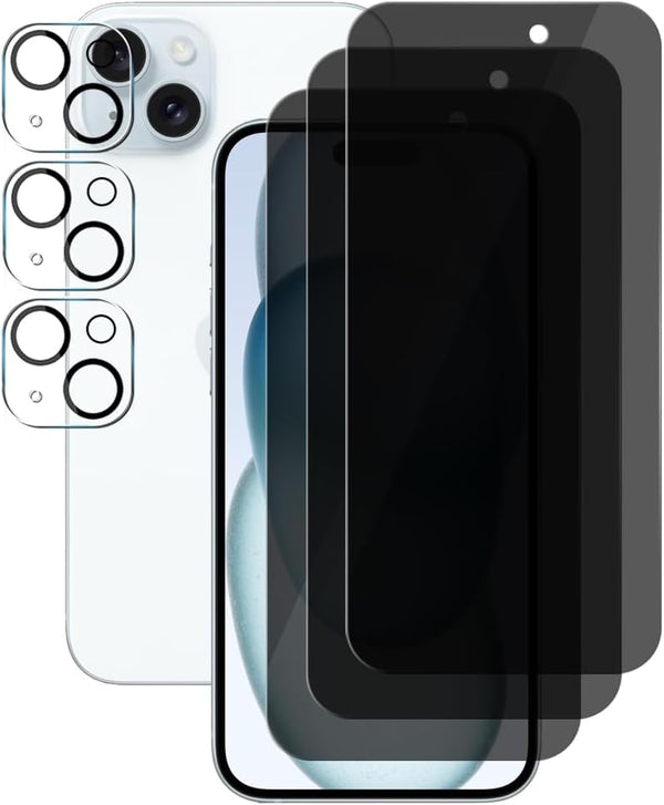 (3+3) For iPhone 15 Plus (6.7") (3 Pack) Anti Spy Private Tempered Glass Film Privacy Screen Protector and (3 Pack)