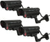 Dummy Security Camera Bullet Fake CCTV System, 4 Pack Indoor Outdoor with Realistic Flashing Lights and Warning Stickers