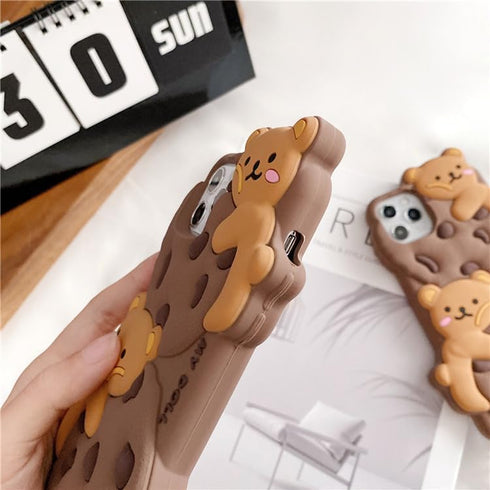 SGVAHY Case for iPhone 11 Pro Max with Strap Lanyard Keychain, Cute Bear Cookie Kawaii Soft Silicone Protective Cover