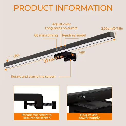 HDView Dimming Monitor Light Bar, Computer Monitor Lamp, No Glare Eye-Care LED Screen Bar, Touch Control USB Reading