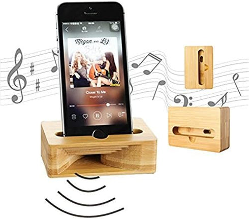 Fanshu 5.5 Inches Cell Phone Stand Amplifier, Desktop Mobile Phone Holder, Universal Portable Wood Cellphone Dock on