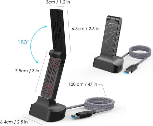 WAVLINK USB WiFi Adapter for Desktop PC, AC1900 Dual Band Wireless Network Adapter for Laptop, Support Windows and MacOS