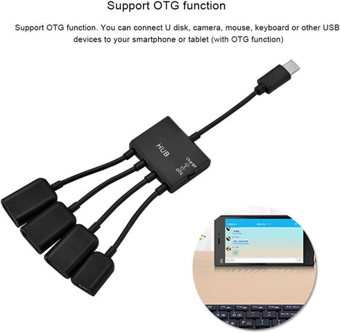 4 in 1 USB3.1 Type C HUB - Type C Male to 3 USB 2.0 Female Ports, OTG Function Supported