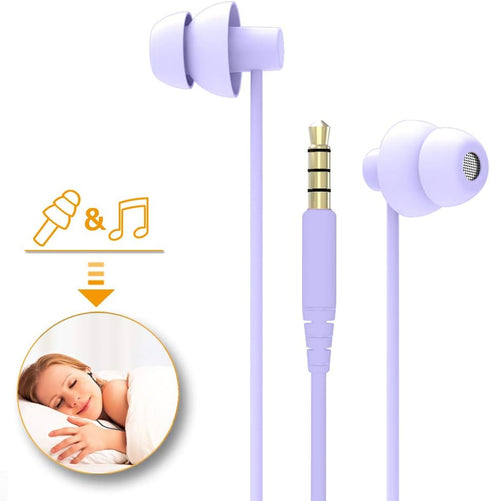 (TM Total Soft Silicon Headphones with Mic Sleep Travel Choice for Cellphones Tablets and 3.5mm Jack (Violet)
