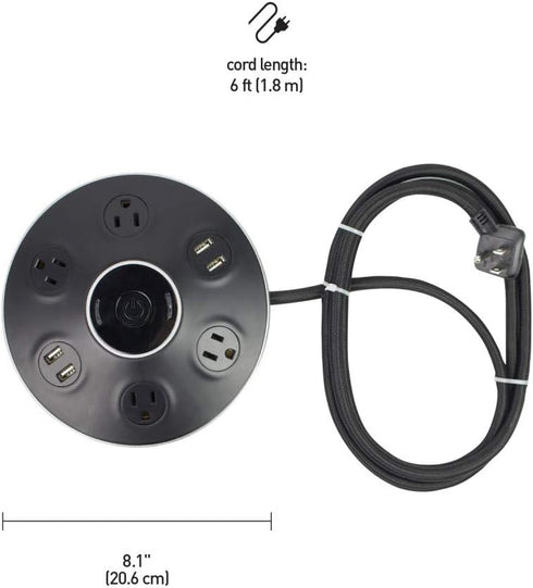 GLOBE Designer Series 4-Outlet USB Surge Protector Desktop Power Strip Hub, 4x USB Ports, Black