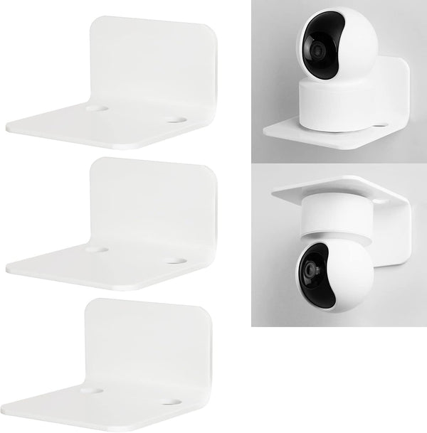 OAPRIRE White Floating Wall Shelves Set of 3 for Security Cameras, Baby Monitors, Speakers, Universal Acrylic Shelf