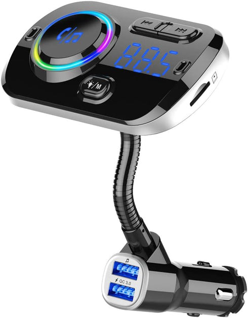 Bluetooth 5.0 FM Transmitter for Car, Wireless FM Radio Adapter with Dual USB Ports