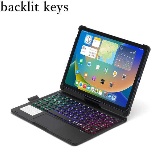 HENGHUI iPad 10th Generation Keyboard Case with TouchPad, 360 Rotating Backlight Bluetooth Cover for iPad 10 2022