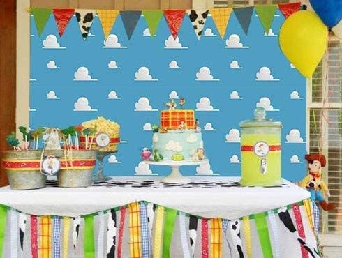 Blue Sky White Cloud Step and Repeat Photography Backdrop, 5x3ft Vinyl for Newborn Baby Shower Party Decorations