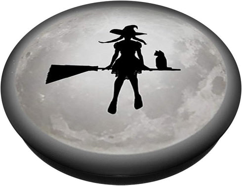 PopSockets Swappable PopGrip - Witch with Black Cat Full Moon Broomstick Halloween