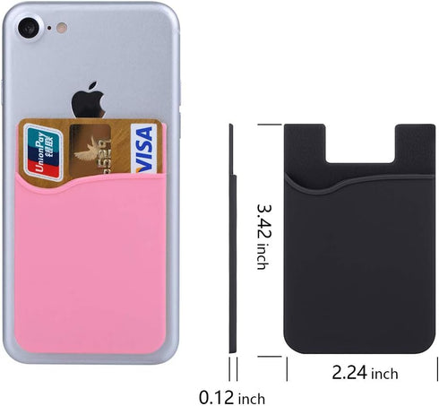 6 Pack Phone Card Holder - Silicone Stick-on Wallet with 3M Adhesive, Slim ID Holder for iPhone & Android