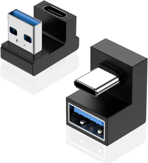 180 Degree USB A Male to USB C Female Adapter, Back Angled Opposite U Shape Connector for Data Transfer