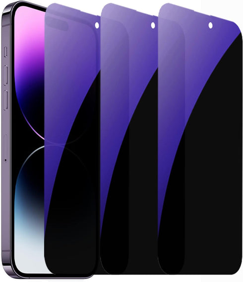 3 PCS Anti-Blue Privacy Tempered Glass Suit for iPhone 14 Pro Max, Anti-Spy Screen Protector, 9H Hardness Anti-scratch