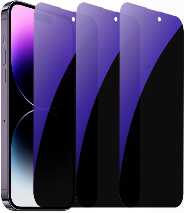 3 PCS Anti-Blue Privacy Tempered Glass Suit for iPhone 14 Pro Max, Anti-Spy Screen Protector, 9H Hardness Anti-scratch