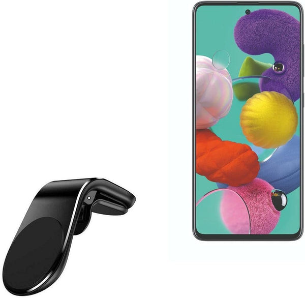 BoxWave MagnetoMount Clip Car Mount for Samsung Galaxy A51 5G - Metal Air Vent Strong Magnet - Jet Black