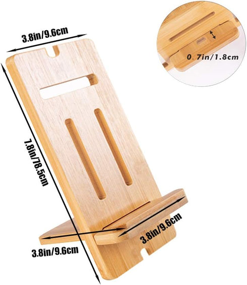Encozy Cell Phone Stand, Desktop Wooden Mobile Phone Holder Natural Bamboo (1PCS)