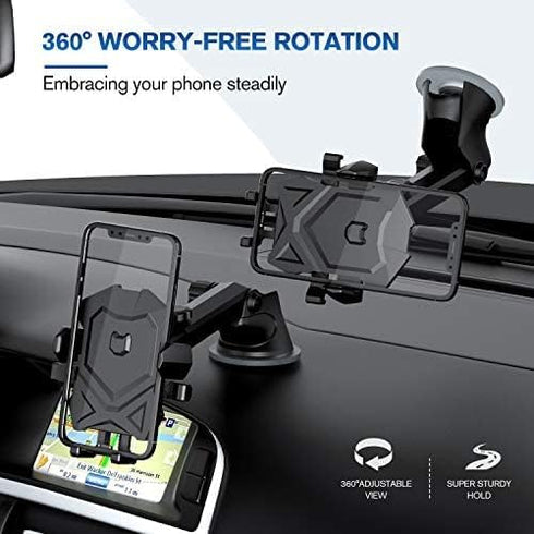 Manords Car Phone Mount Holder for Dashboard Windshield, Compatible with All iPhone & Android Cell Phones, Black