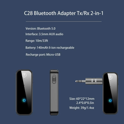 Bluetooth Transmitter Receiver Wireless Adapter, 3.5mm Aux Jack Stereo Audio Input Output for TV, Car